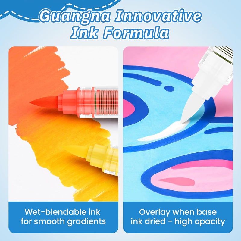 GuangNa Acrylic Paint Markers Brush Tip, 24 Vivid Colors with Direct-Liquid Ink Control System, Professional-Grade Paint Pen for Rock Painting, Canvas, Glass, Plastic, Fabric, Eggs - Image 3
